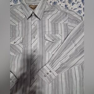 Wrangler Western Snap Shirt Mens 2XL Big Striped Metallic Pearl Snap Cowboy